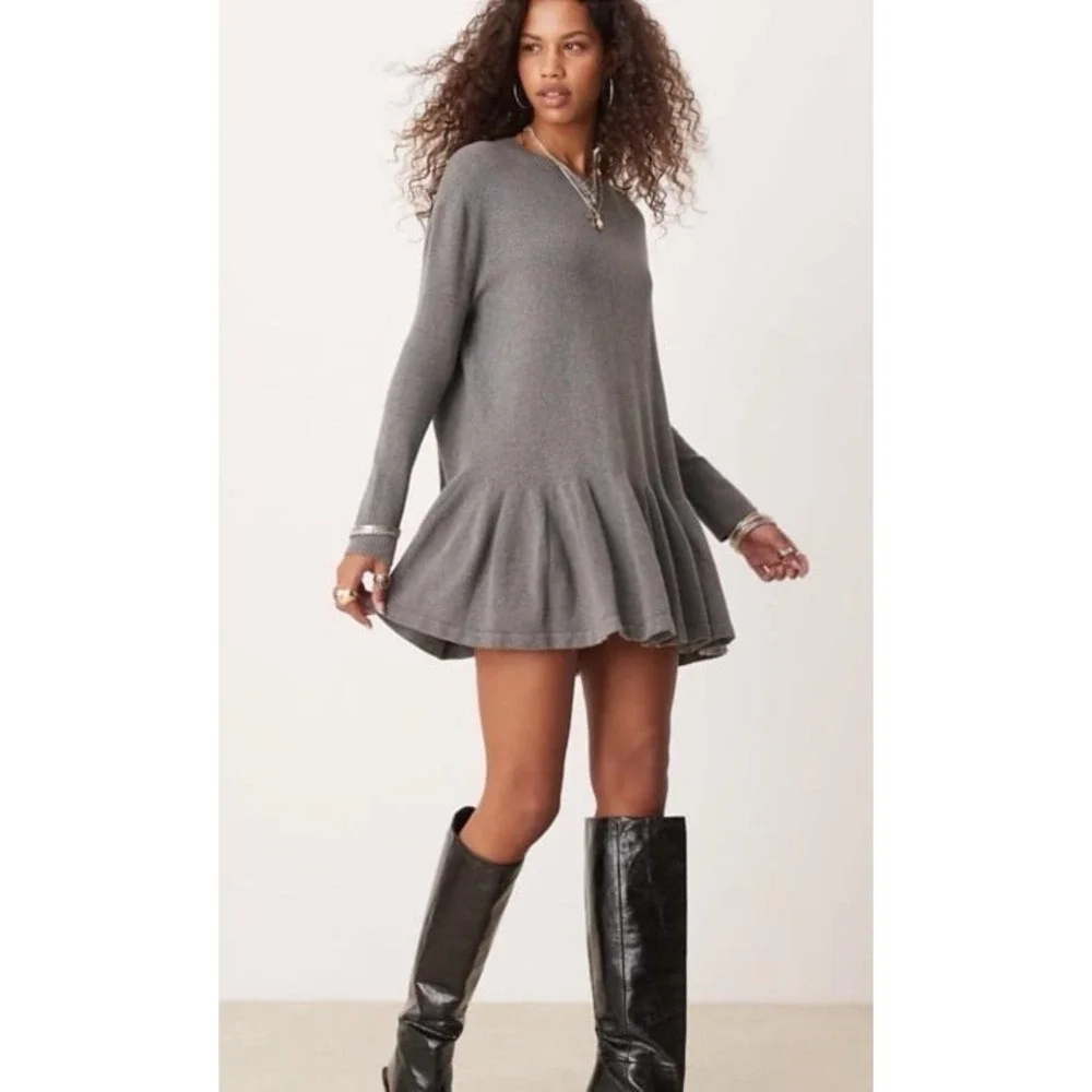 Free People‎ Time On My Side Sweater Dress NWT XL Gray Drop Waist Ribbed Mini